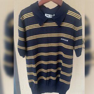 Miu Miu Striped Cashmere and Silk Polo Sweater